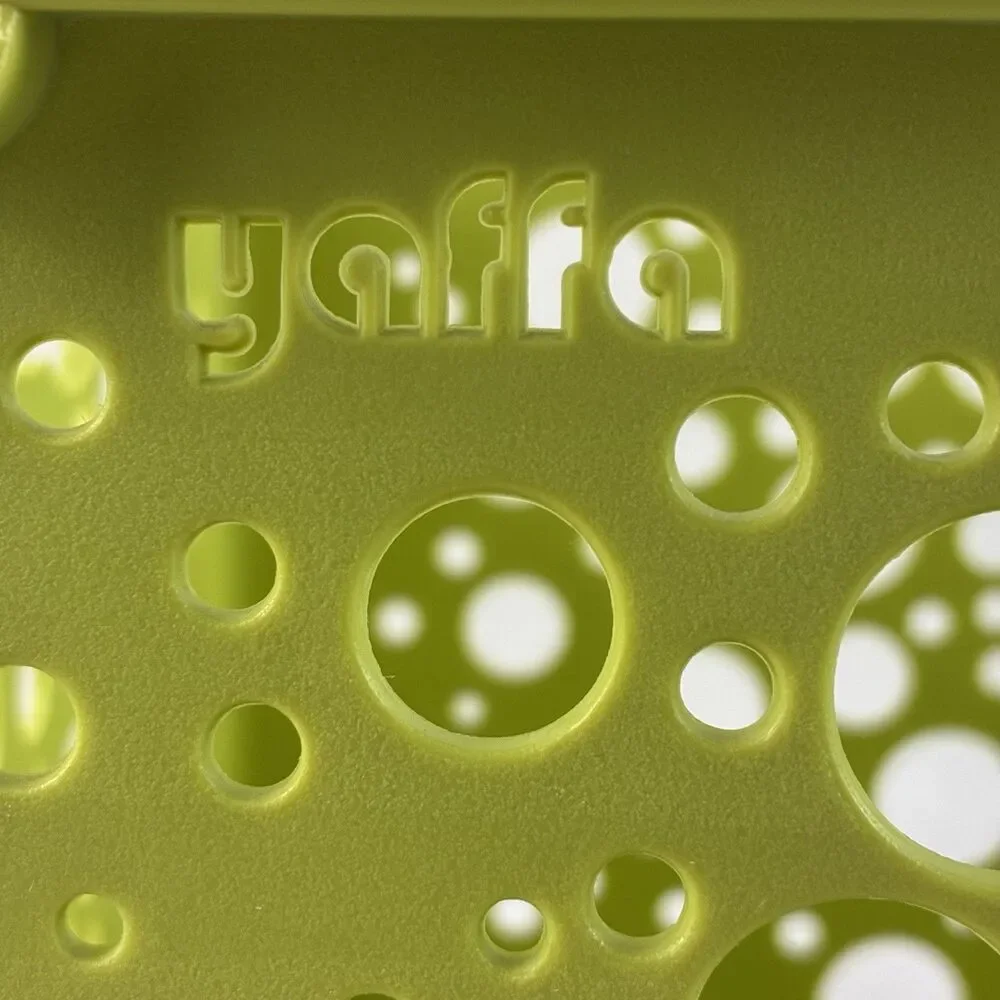 Vintage Yaffa Plastic Storage Crate Lime Green Stackable 9x6x7 Bin Bubbles Small